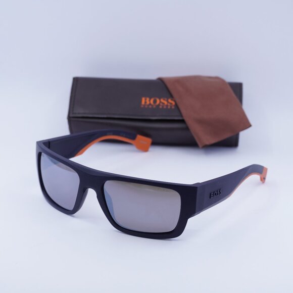 Hugo BOSS 1498/S 0LOX ZV Rectangle Sunglasses - Matte Blue/Silver - Picture 1 of 10